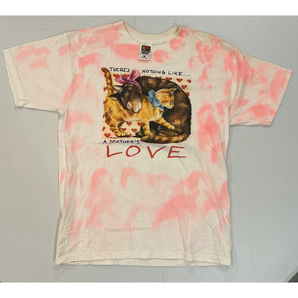 VTG Y2K Cat Kitten Cottagecore Cat Mom Kawaii‎ Mother's Love Tie Dye Womens L
